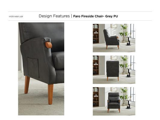 Faro Fireside Armchair - Grey Faux Leather