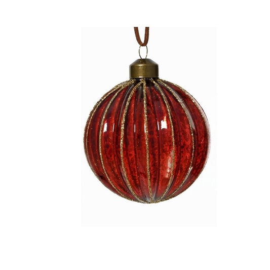 Ribbed Christmas Red with Gold Stripe Bauble