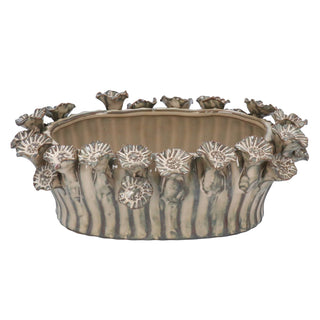 Taupe Porcelain Flower Applique Oval Pot