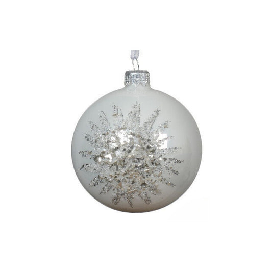 Snow White Glitter Burst Round Bauble