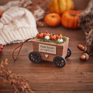 Autumn Pumpkin Wagon Block Wooden With 3D Pumpkins & Quote