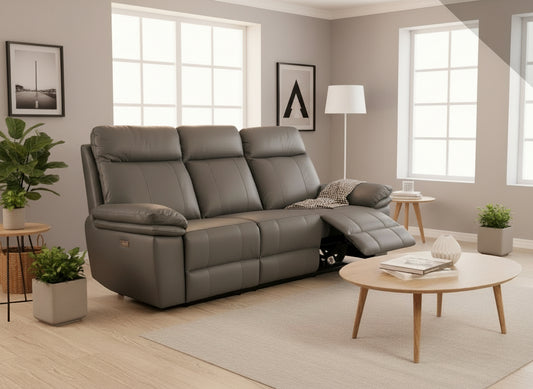 Horizon 3 Seater Electric Recliner Leather Dark Grey
