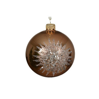 Pecan Brown Glitter Burst Round Bauble