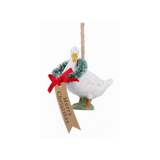Resin Goose with Wreath Tree Decoration