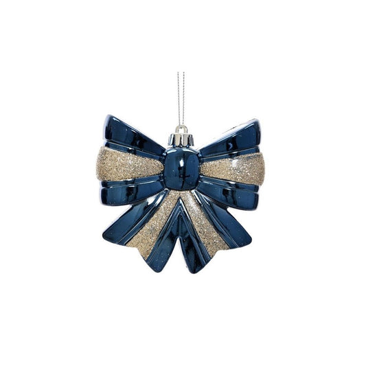 Shiny Navy & Champagne Glitter Bow Tree Decoration