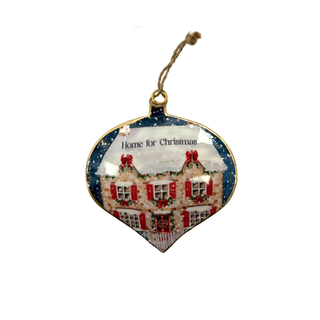 Home For Christmas House Metal Heart Tree Decoration