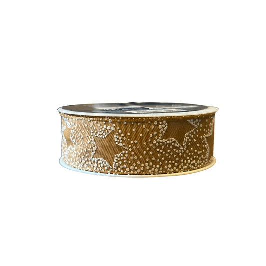 Gold with White Stars Woven Ribbon 3m