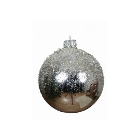 Shiny Silver with Silver Glitter Top Down Bauble