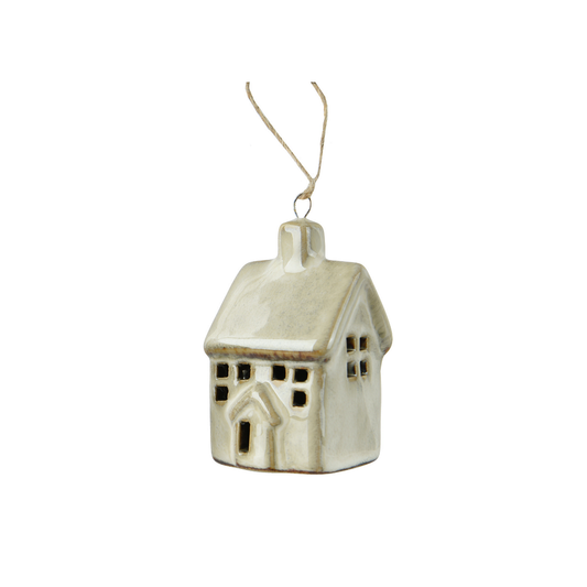 Reactive Glaze House with Pointed Arch Door Tree Decoration