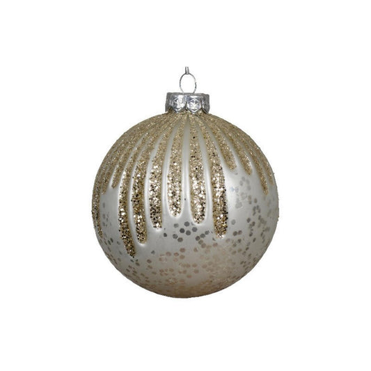 Winter White with Gold Lines Round Bauble