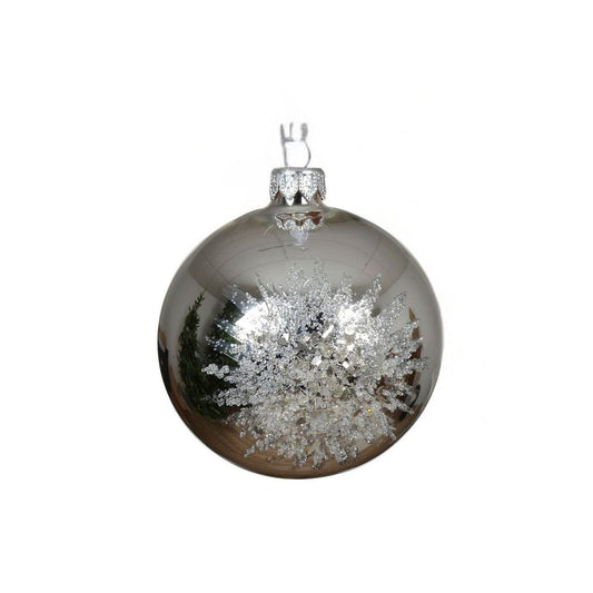Shiny Silver with Silver Glitter Starburst Bauble