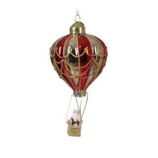 Santa in Hot Air Balloon Red & Gold Tree Decoration