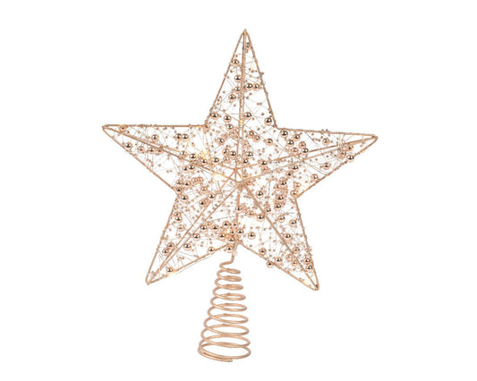 LED Gold Beaded Star Tree Topper