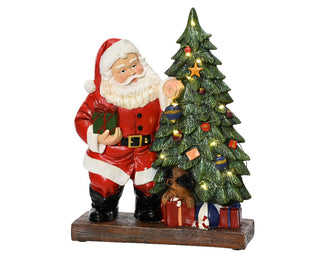 LED Santa with Light Up Tree & Dog Ornament