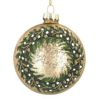 Antique Gold Glass Bauble With Beaded Wreath