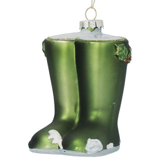 Green Glass Wellington Boots Tree Decoration
