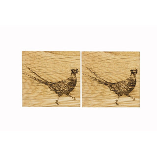 Etched Pheasant Oak Coasters - Set of 2