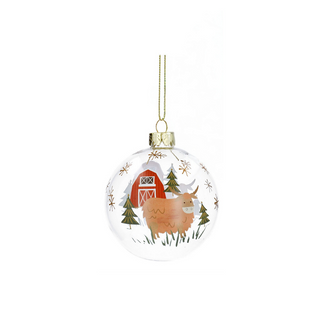 Highland Cow Farm Scene Glass Bauble