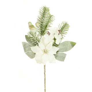 Flocked White Poinsettia Pick