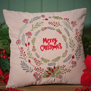 Merry Christmas Embroidered Cushion