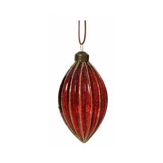 Ribbed Christmas Red with Gold Stripe Finial