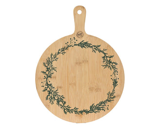 Green Wreath Bamboo Round Board with Handle