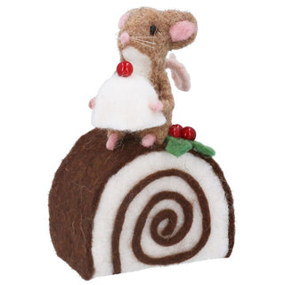 Mixed Wool Mouse on Chocolate Roll Ornament