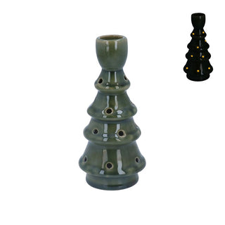 Dark Green Ceramic LED Candlestick, Sml