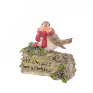 Resin Robin On Christmas Log Ornament