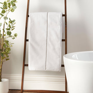 Zero Twist Satin Stitch White Bath Towel