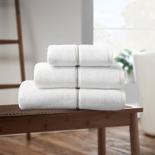 Zero Twist Satin Stitch White Hand Towel