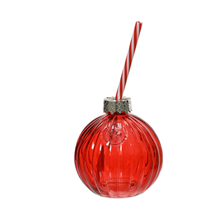Christmas Red Bauble Shaped Drinking Jar with Straw
