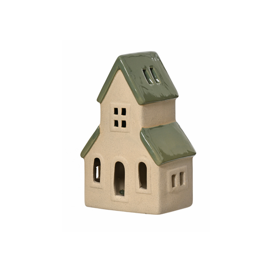 Porcelain House with Green Roof Christmas Decoration