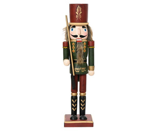 Pine Green & Red Nutcracker with Gold Stick 50cm