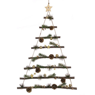 Wood Pine & Bauble Wall Ladder