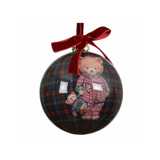 Bear in Red Check Pyjamas with Teddy Bauble
