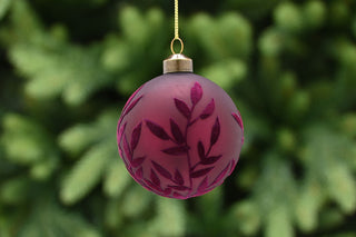 Glass Burgandy Flocked Leaf Bauble