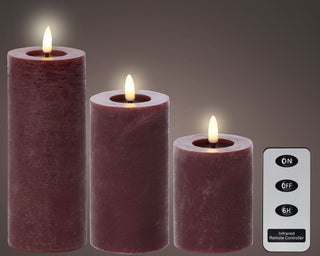 LED Oxblood Melted Top Candle Set with Remote (Set of 3)