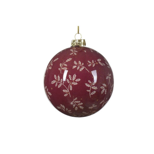Burgandy Holly Branch & Gold Stars Bauble