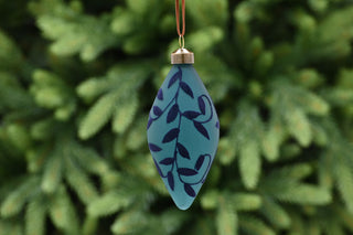 Glass Blue Flocked Leaves Finial