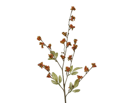 Orange Berries with Gold Shimmer Leaves Spray