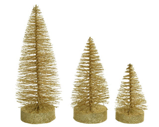 Gold Glitter Mini Bristle Trees Set/3