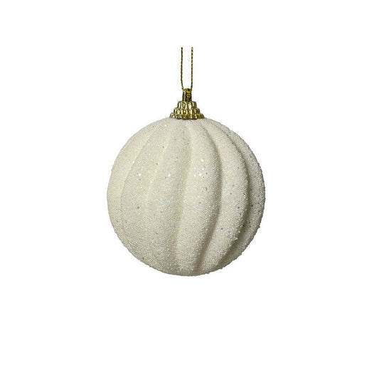 Wool White Ribbed Swirl Bauble