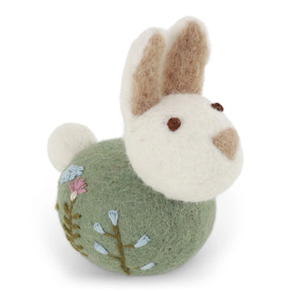 Sitting Bunny With Flower Embroidery Hanging Decoration - Green