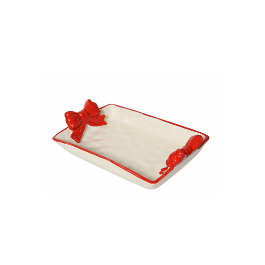 Large Rectangle Serving Plate with Red Bows