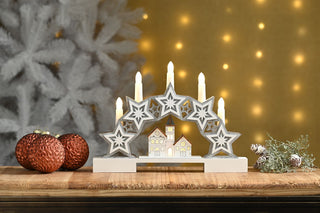 Wooden Stars & Village Candle Holder