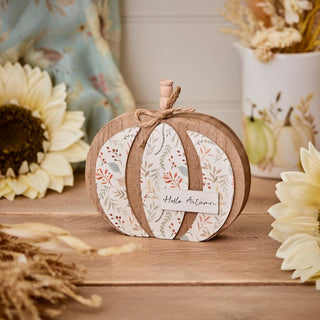 Autumn Pumpkin Hello Autumn 3D Block Floralwood With String