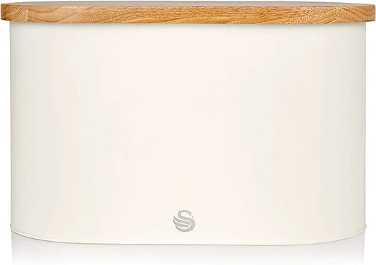 Nordic White Bread Bin with Bamboo Lid