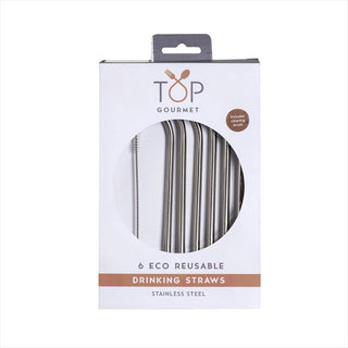 Top Gourmet Stainless Steel Straws & Cleaning Brushes 6pc Set