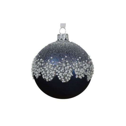 Matt Navy Half Glitter Bauble